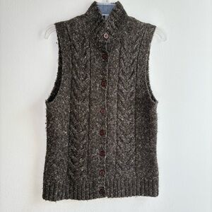 L.L. BEAN Vintage Wool Blend Button Down Sweater Vest Grandpa Cable Knit Cottage